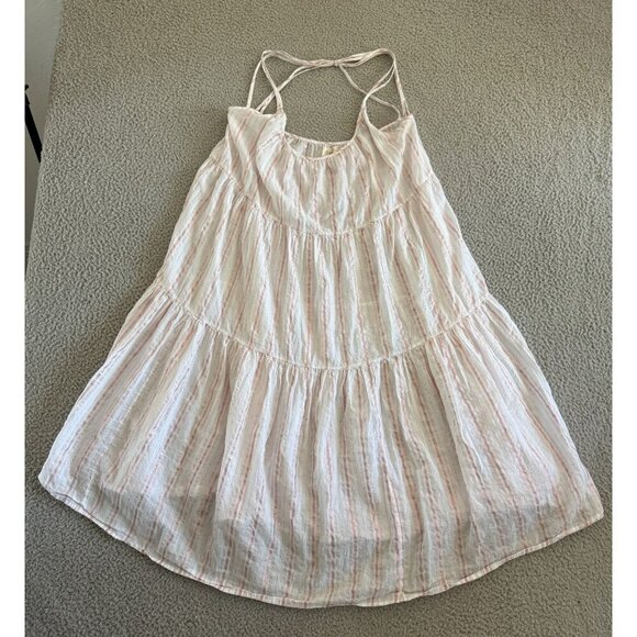 9seeds Dress White Pink Striped Tiered Flowy Sundress Beach - Picture 1 of 6
